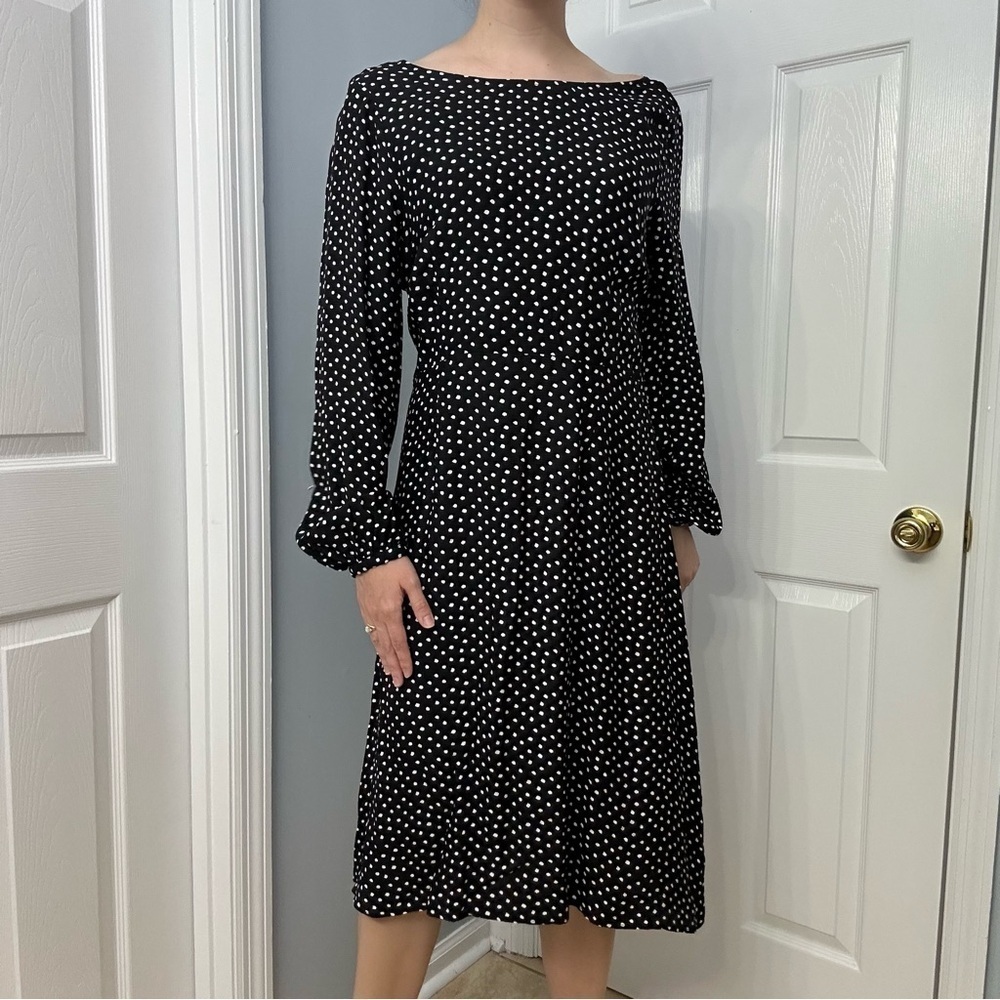 Anthropologie Dress Midi Polka Dot Black White Retro Dainty Size 10 Medium